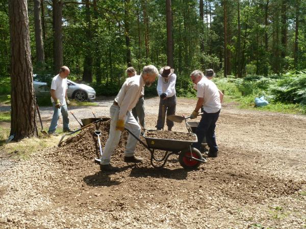 Volunteer with wheelbarrow